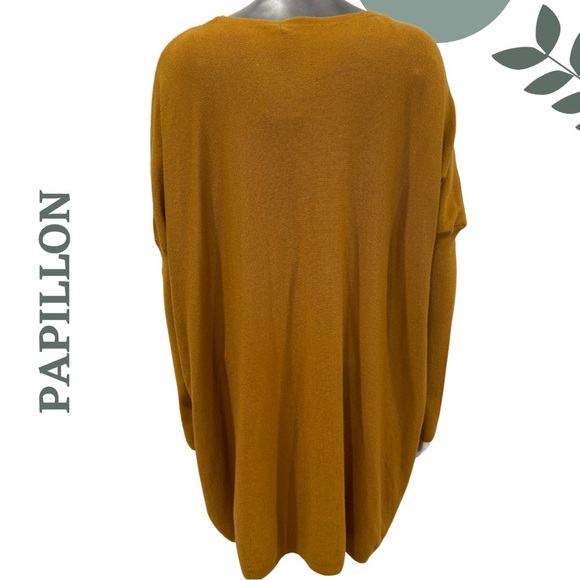 Slouchy Mustard Tunic Sweater by Papillon | Cozy & Chic V-Neck Size 8 / 10 - Picture 4 of 8